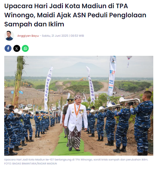 Upacara Hari Jadi Kota Madiun di TPA Winongo, Maidi Ajak ASN Peduli Pengelolaan Sampah dan Iklim