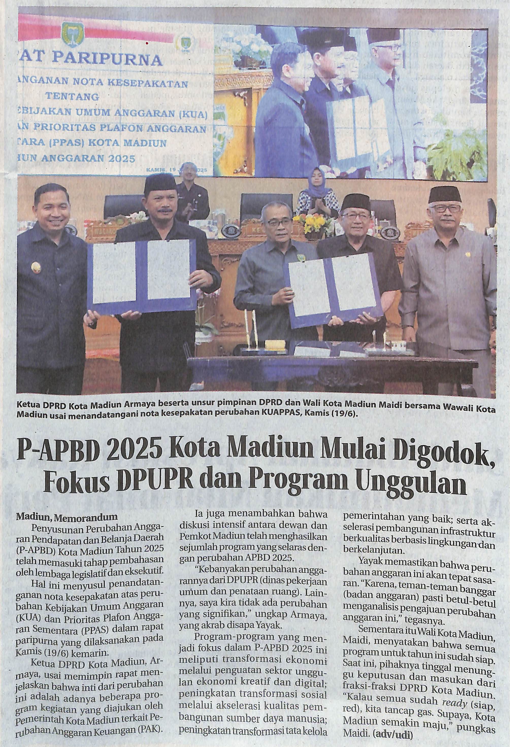 P-APBD 2025 Kota Madiun Mulai Digodok, Fokus DPUPR dan Program Unggulan