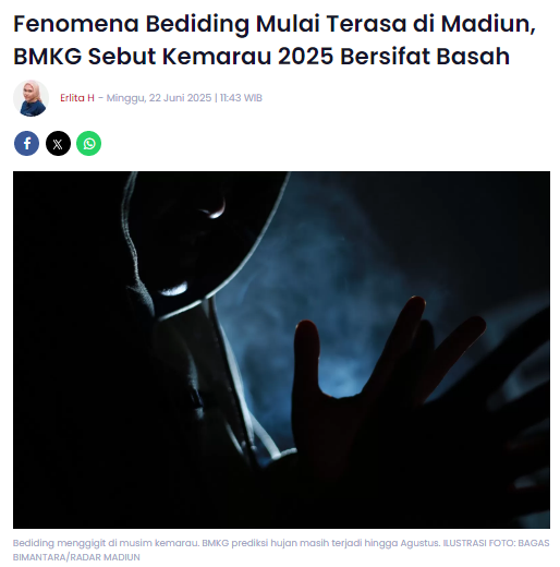 Fenomena Bediding Mulai Terasa di Madiun, BMKG Sebut Kemarau 2025 Bersifat Basah