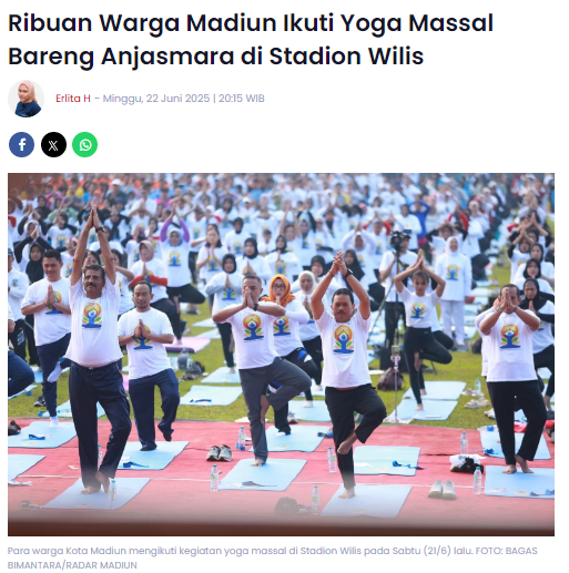 Ribuan Warga Madiun Ikuti Yoga Massal Bareng Anjasmara di Stadion Wilis