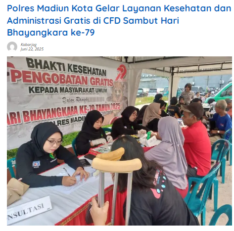 Polres Madiun Kota Gelar Layanan Kesehatan dan Administrasi Gratis di CFD Sambut Hari Bhayangkara ke-79