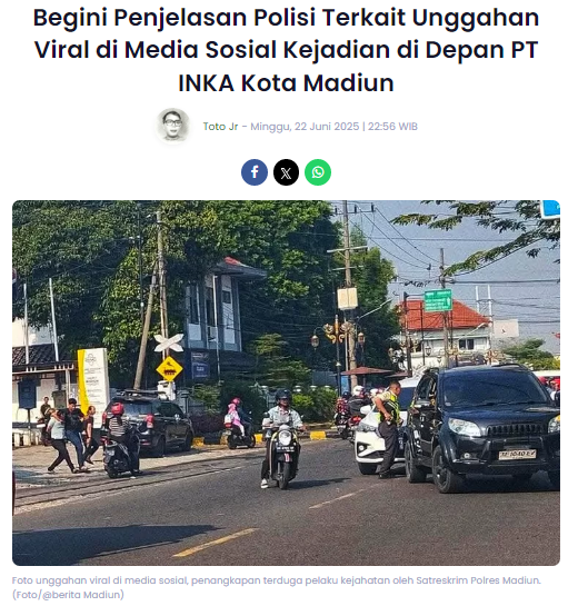 Begini Penjelasan Polisi Terkait Unggahan Viral di Media Sosial Kejadian di Depan PT INKA Kota Madiun