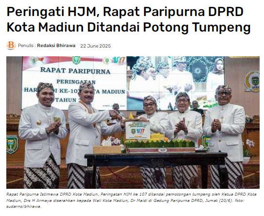 Peringati HJM, Rapat Paripurna DPRD Kota Madiun Ditandai Potong Tumpeng