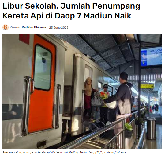 Libur Sekolah, Jumlah Penumpang Kereta Api di Daop 7 Madiun Naik