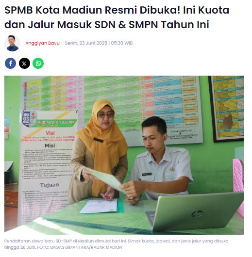 SPMB Kota Madiun Resmi Dibuka, Ini Kuota dan Jalur Masuk SDN dan SMPN Tahun Ini