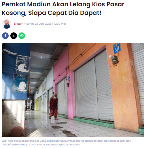 Pemkot Madiun Akan Lelang Kios Pasar Kosong, Siapa Cepat Dia Dapat