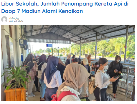 Libur Sekolah, Jumlah Penumpang Kereta Api di Daop 7 Madiun Alami Kenaikan