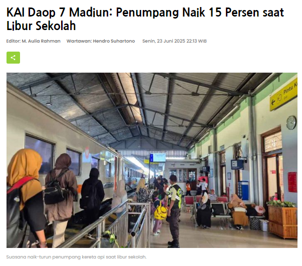 KAI Daop 7 Madiun, Penumpang Naik 15 Persen saat Libur Sekolah
