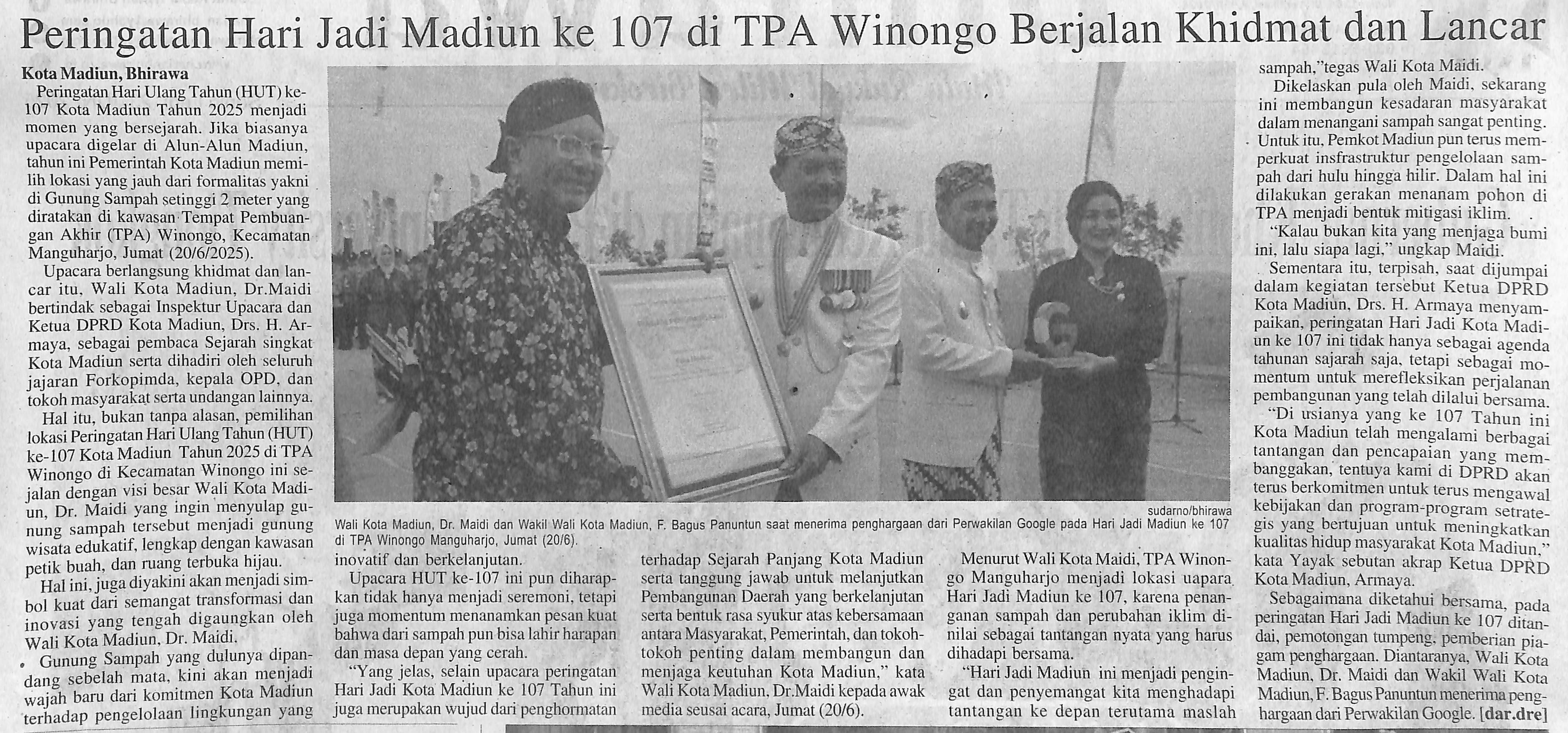 Peringatan Hari Jadi Madiun ke 107 di TPA Winongo Berjalan Khidmat dan Lancar