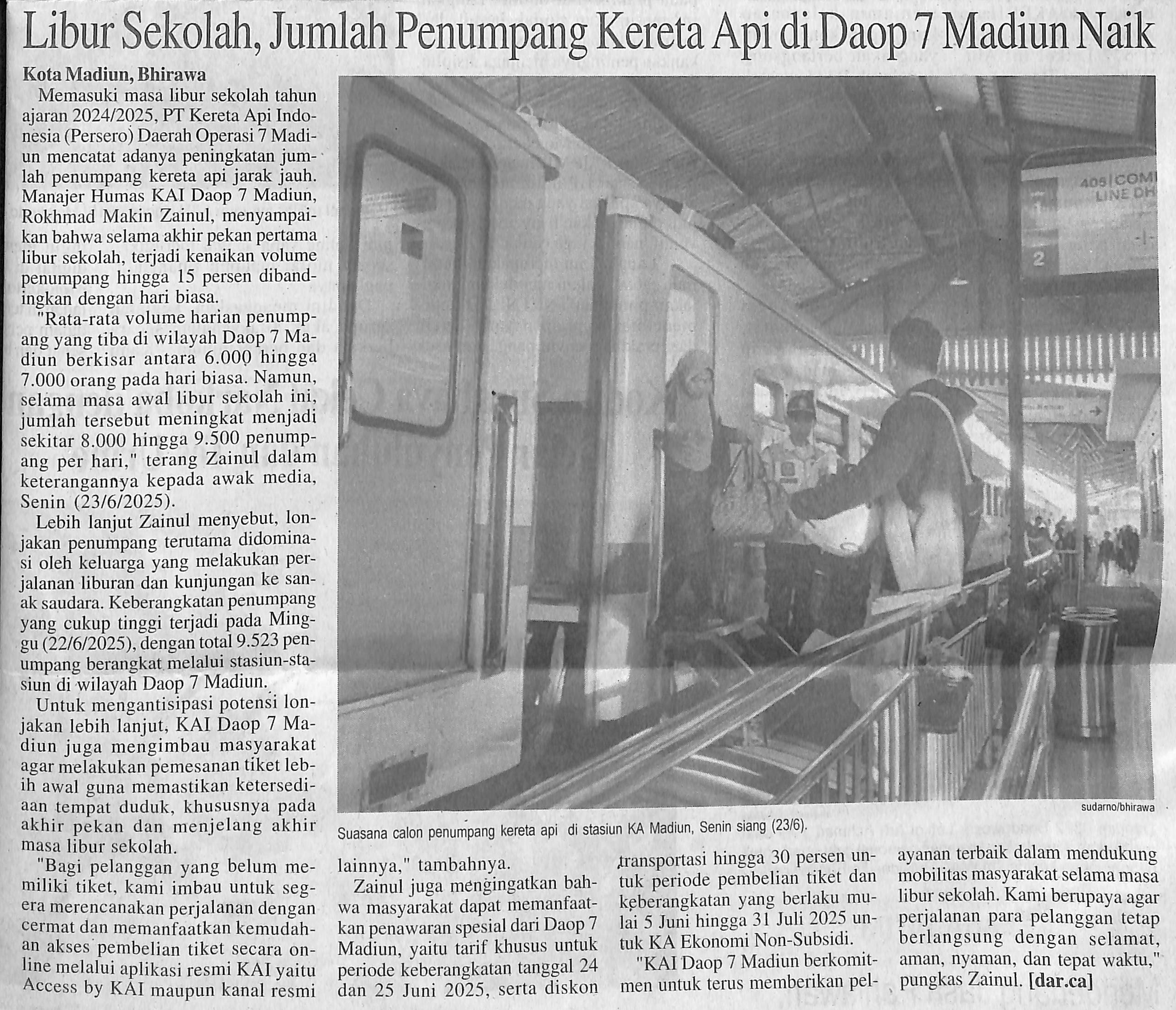 Libur Sekolah, Jumlah Penumpang Kereta Api di Daop 7 Madiun Naik