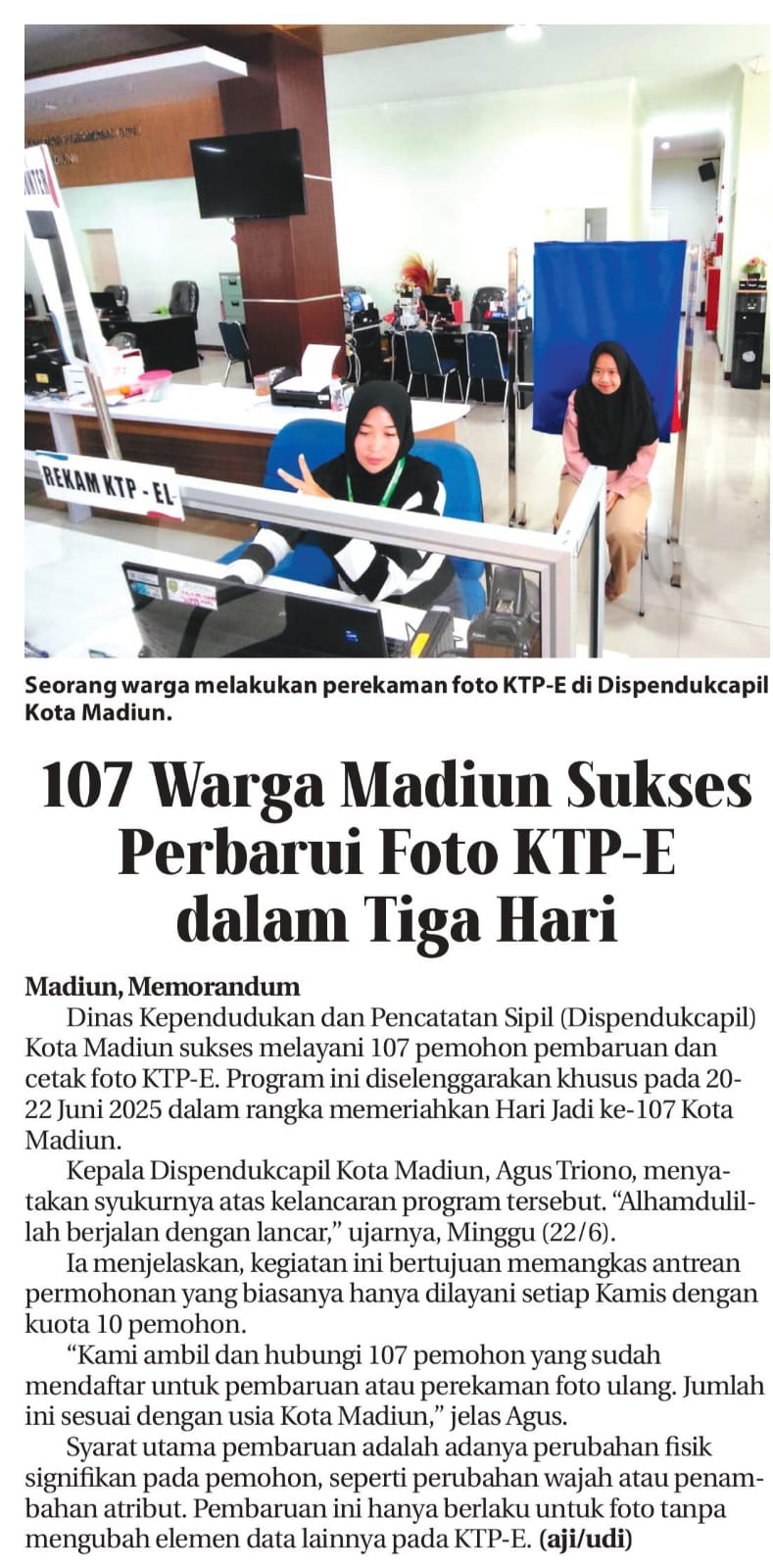 107 Warga Madiun Sukses Perbarui Foto KTP-E dalam Tiga Hari