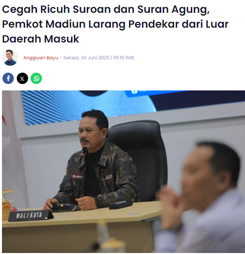 Cegah Ricuh Suroan dan Suran Agung, Pemkot Madiun Larang Pendekar dari Luar Daerah Masuk
