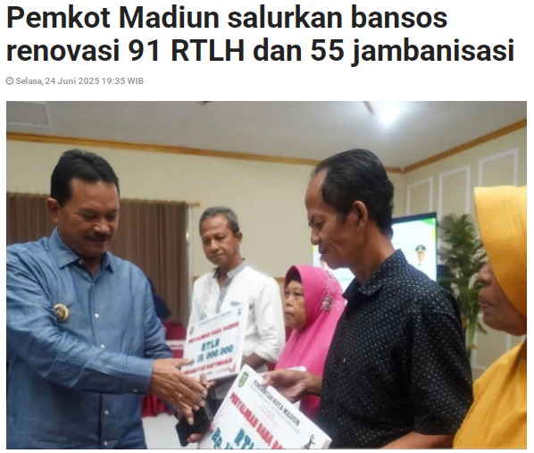 Pemkot Madiun salurkan bansos renovasi 91 RTLH dan 55 jambanisasi
