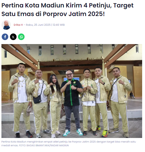 Pertina Kota Madiun Kirim 4 Petinju, Target Satu Emas di Porprov Jatim 2025
