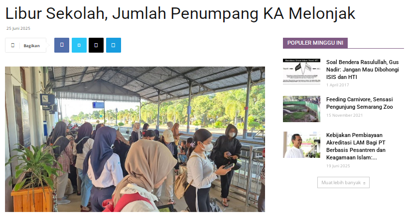 Libur Sekolah, Jumlah Penumpang KA Melonjak