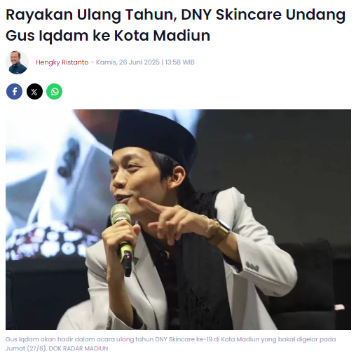 Rayakan Ulang Tahun, DNY Skincare Undang Gus Iqdam ke Kota Madiun