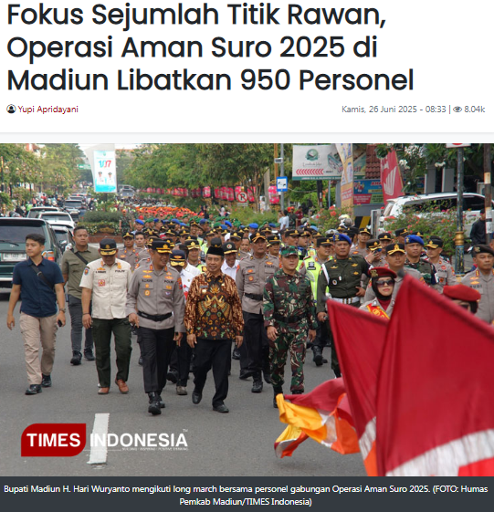 Fokus Sejumlah Titik Rawan, Operasi Aman Suro 2025 di Madiun Libatkan 950 Personel