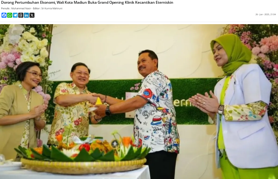 Dorong Pertumbuhan Ekonomi, Wali Kota Madiun Buka Grand Opening Klinik Kecantikan Eterniskin