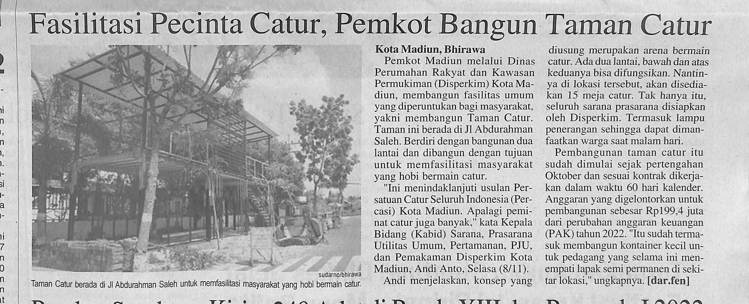 Fasilitas Pecinta Catur, Pemkot Bangun Taman Catur