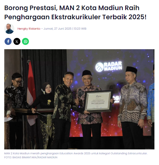 Borong Prestasi, MAN 2 Kota Madiun Raih Penghargaan Ekstrakurikuler Terbaik 2025