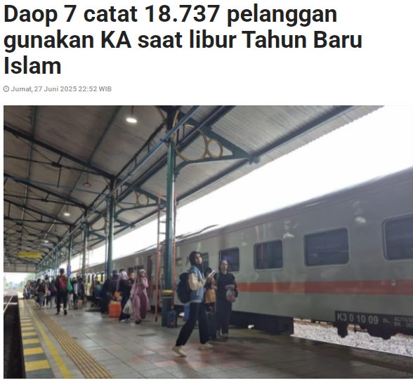 Daop 7 catat 18.737 pelanggan gunakan KA saat libur Tahun Baru Islam