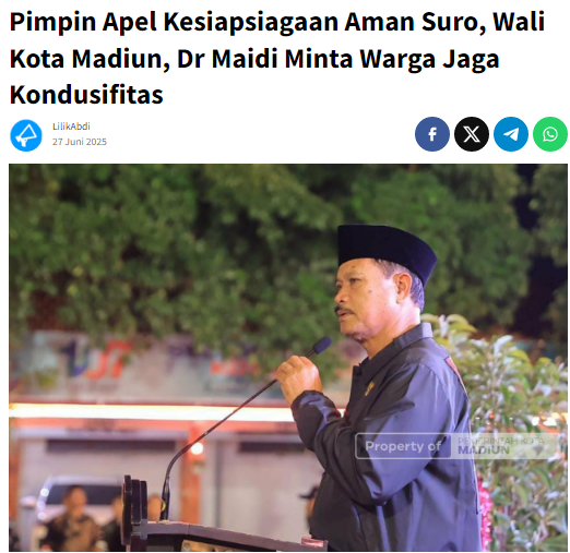 Pimpin Apel Kesiapsiagaan Aman Suro, Wali Kota Madiun, Dr Maidi Minta Warga Jaga Kondusifitas