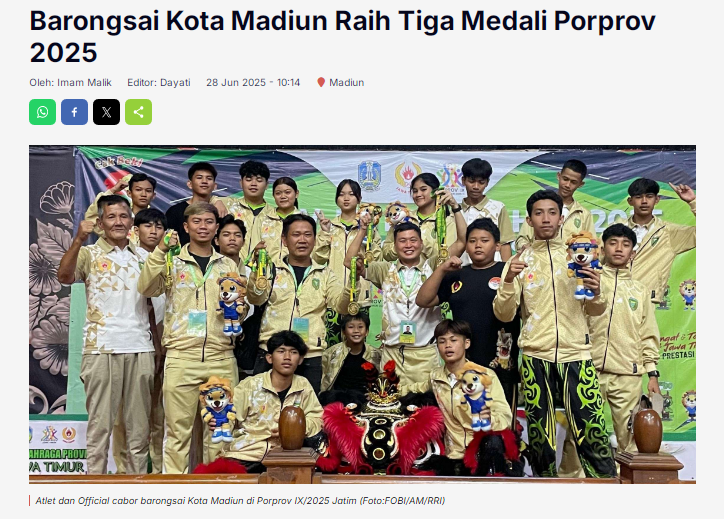 Barongsai Kota Madiun Raih Tiga Medali Porprov 2025