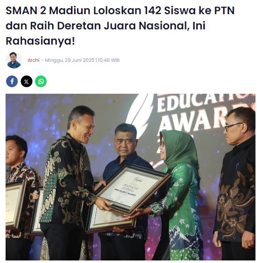 SMAN 2 Madiun Loloskan 142 Siswa ke PTN dan Raih Deretan Juara Nasional, Ini Rahasianya