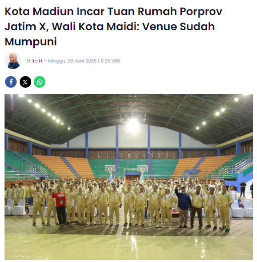 Kota Madiun Incar Tuan Rumah Porprov Jatim X, Wali Kota Maidi, Venue Sudah Mumpuni