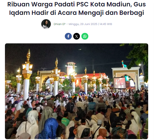 Ribuan Warga Padati PSC Kota Madiun, Gus Iqdam Hadir di Acara Mengaji dan Berbagi