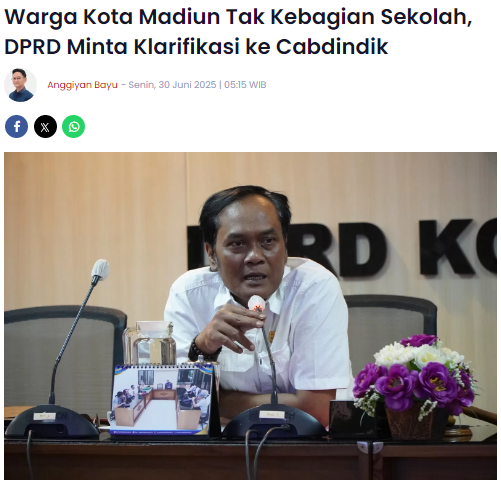 Warga Kota Madiun Tak Kebagian Sekolah, DPRD Minta Klarifikasi ke Cabdindik