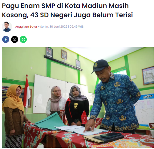 Pagu Enam SMP di Kota Madiun Masih Kosong, 43 SD Negeri Juga Belum Terisi
