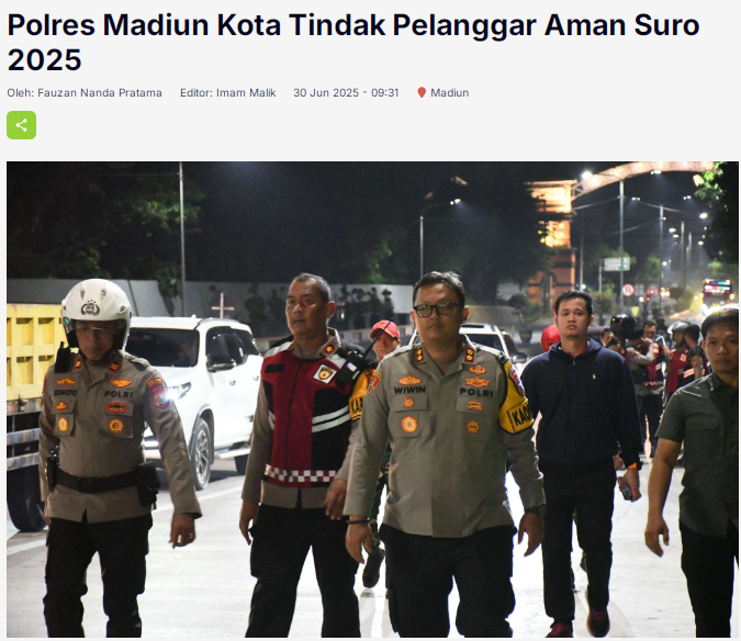 Polres Madiun Kota Tindak Pelanggar Aman Suro 2025