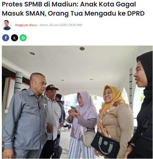 Protes SPMB di Madiun, Anak Kota Gagal Masuk SMAN, Orang Tua Mengadu ke DPRD