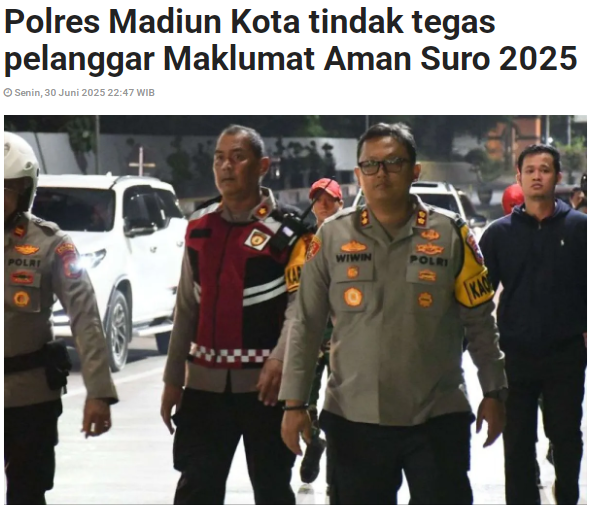 Polres Madiun Kota tindak tegas pelanggar Maklumat Aman Suro 2025
