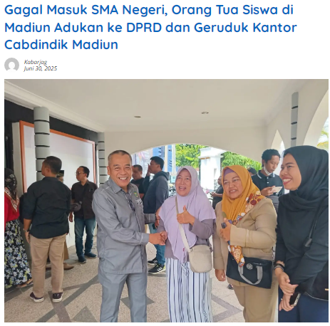 Gagal Masuk SMA Negeri, Orang Tua Siswa di Madiun Adukan ke DPRD dan Geruduk Kantor Cabdindik Madiun