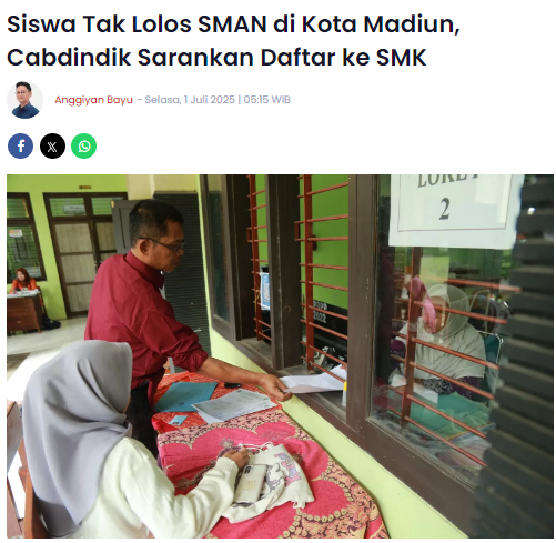 Siswa Tak Lolos SMAN di Kota Madiun, Cabdindik Sarankan Daftar ke SMK
