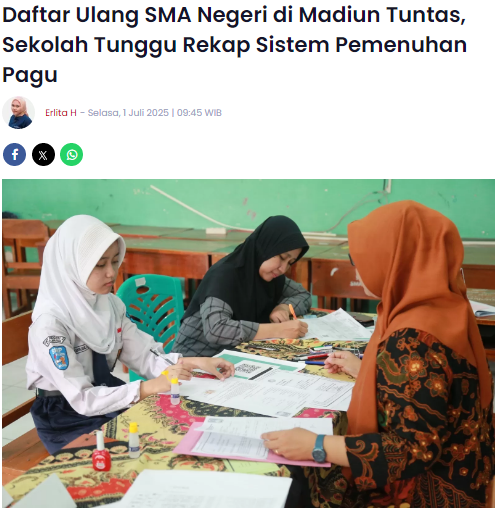 Daftar Ulang SMA Negeri di Madiun Tuntas, Sekolah Tunggu Rekap Sistem Pemenuhan Pagu