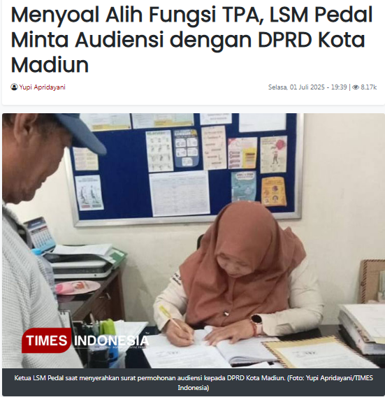 Menyoal Alih Fungsi TPA, LSM Pedal Minta Audiensi dengan DPRD Kota Madiun