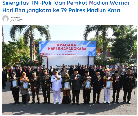 Sinergitas TNI-Polri dan Pemkot Madiun Warnai Hari Bhayangkara ke 79 Polres Madiun Kota