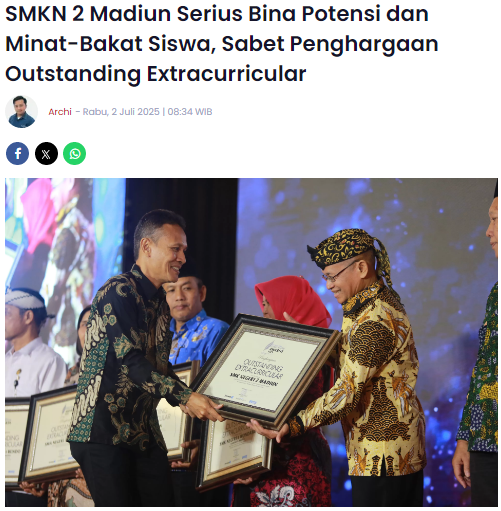 SMKN 2 Madiun Serius Bina Potensi dan Minat-Bakat Siswa, Sabet Penghargaan Outstanding Extracurricular