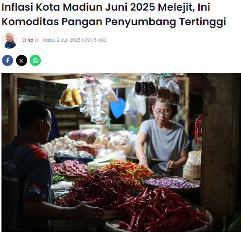 Inflasi Kota Madiun Juni 2025 Melejit, Ini Komoditas Pangan Penyumbang Tertinggi