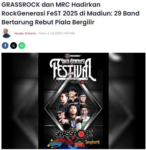GRASSROCK dan MRC Hadirkan RockGenerasi FeST 2025 di Madiun, 29 Band Bertarung Rebut Piala Bergilir