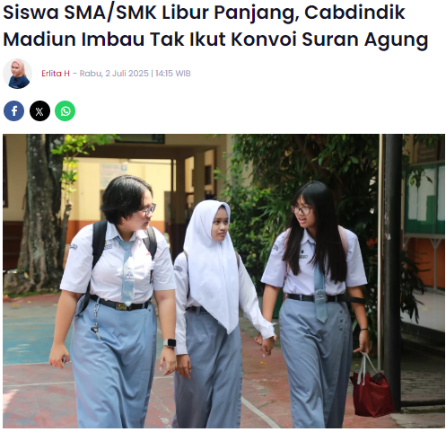 Siswa SMA SMK Libur Panjang, Cabdindik Madiun Imbau Tak Ikut Konvoi Suran Agung