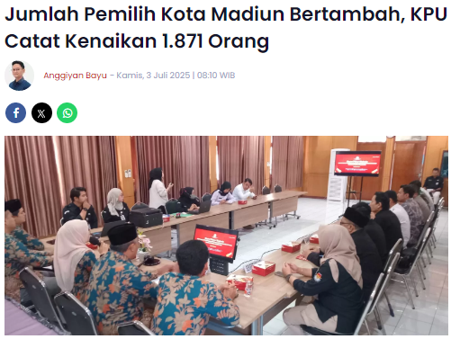 Jumlah Pemilih Kota Madiun Bertambah, KPU Catat Kenaikan 1.871 Orang