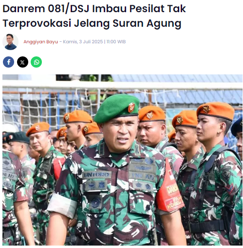 Danrem 081/DSJ Imbau Pesilat Tak Terprovokasi Jelang Suran Agung