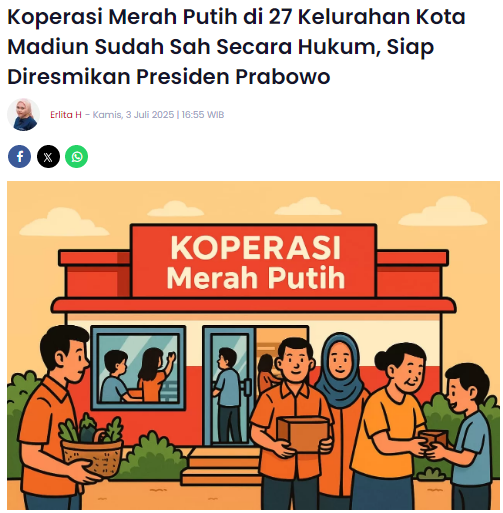 Koperasi Merah Putih di 27 Kelurahan Kota Madiun Sudah Sah Secara Hukum, Siap Diresmikan Presiden Prabowo