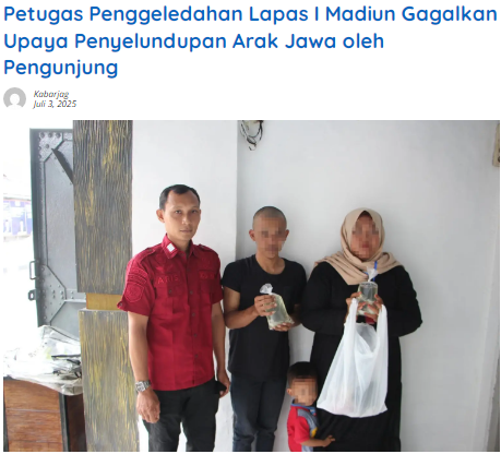 Petugas Penggeledahan Lapas I Madiun Gagalkan Upaya Penyelundupan Arak Jawa oleh Pengunjung