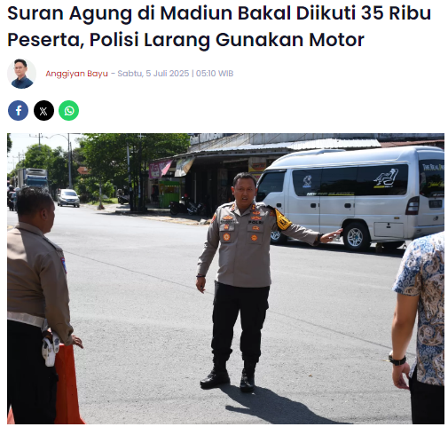 Suran Agung di Madiun Bakal Diikuti 35 Ribu Peserta, Polisi Larang Gunakan Motor
