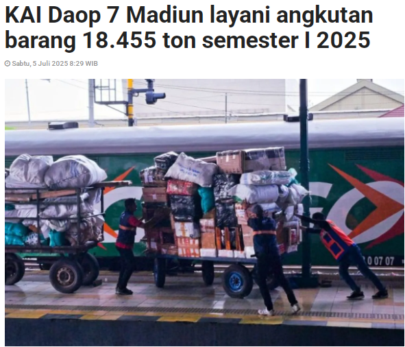 KAI Daop 7 Madiun layani angkutan barang 18.455 ton semester I 2025
